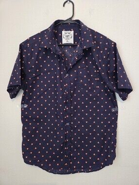 SXC - Sunday Work Clothes Men's Navy Short-Sleeve Button-Up Shirt w/Coral Print